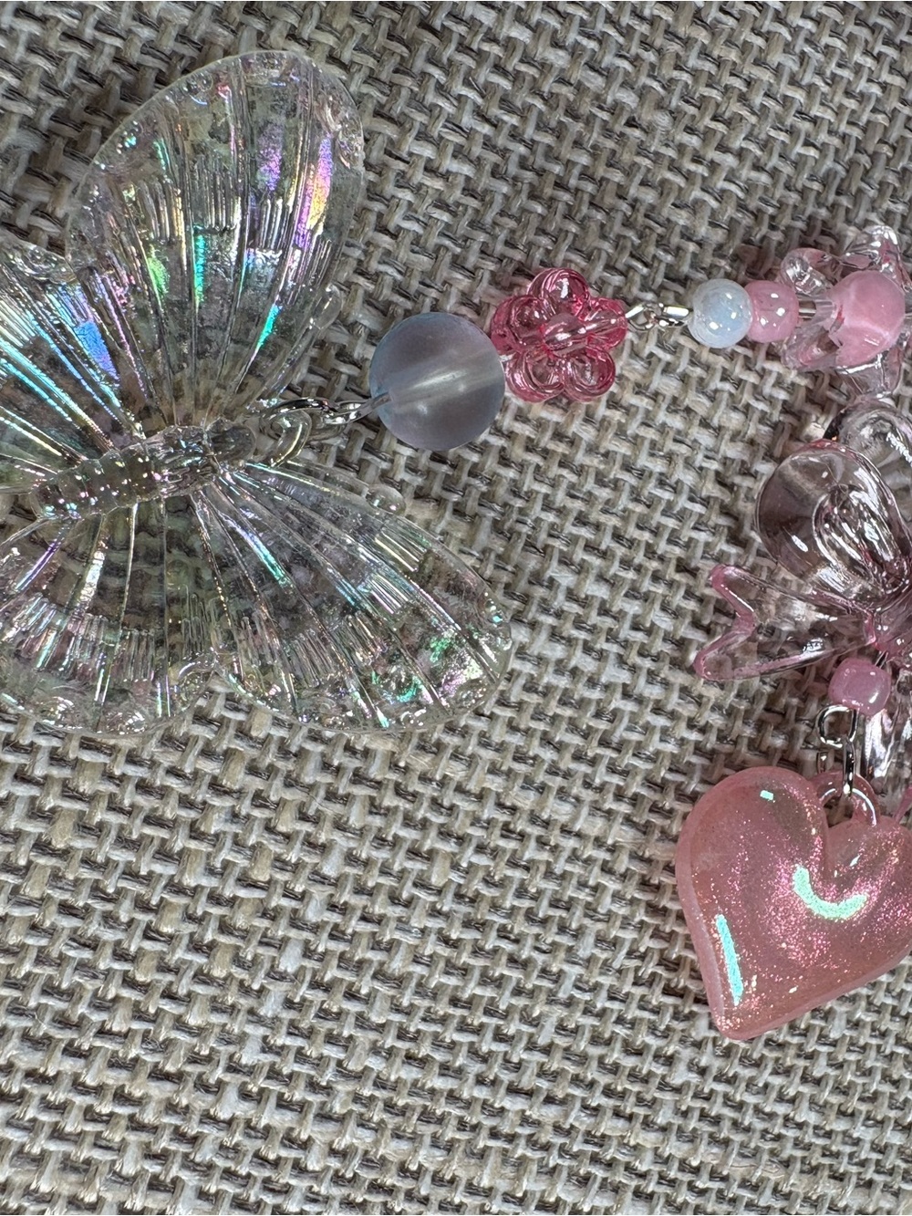 Hand Crafted Pastel Blue & Pink Tassel Keychain with Butterfly & Heart Charms - Picture 5 of 10